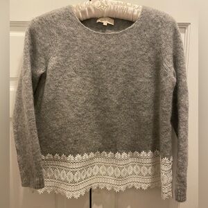 Sezane Heather Gray Sweater with Delicate White Lace